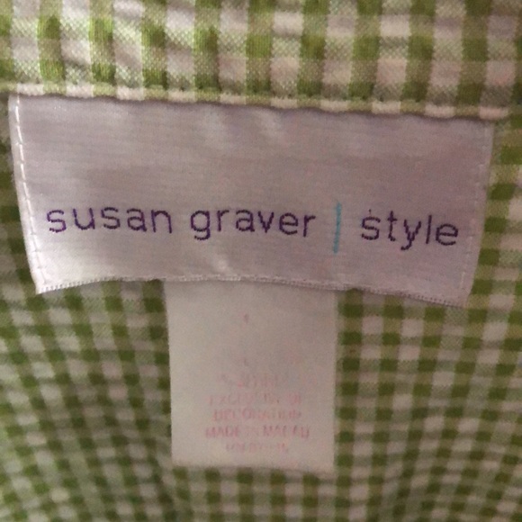 Susan Graver vintage gingham with embroidery florals seersucker shirt L - Picture 4 of 5
